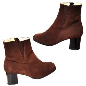 Beautifeel Square Toe Block Chunky Heels Ankle Boots Suede Brown Womens US 7